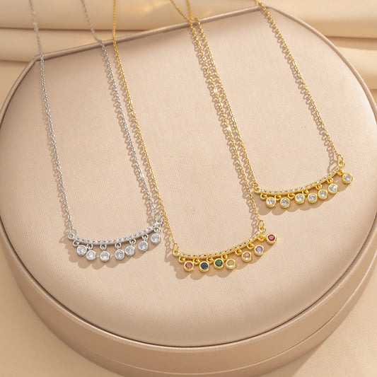Collar de mujer minimalista y lujoso con colgante redondo de circonita arcoíris geométrica, chapado en oro de 18 quilates, de cobre y acero de titanio con cadena tipo O