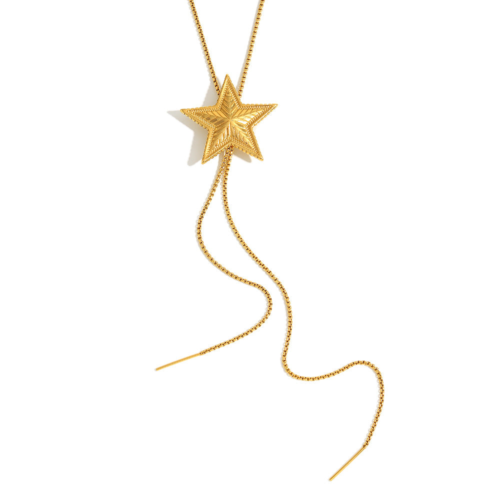 Minimalist Star-Shaped Stainless Steel Necklace with 18K Gold Plating for Women
