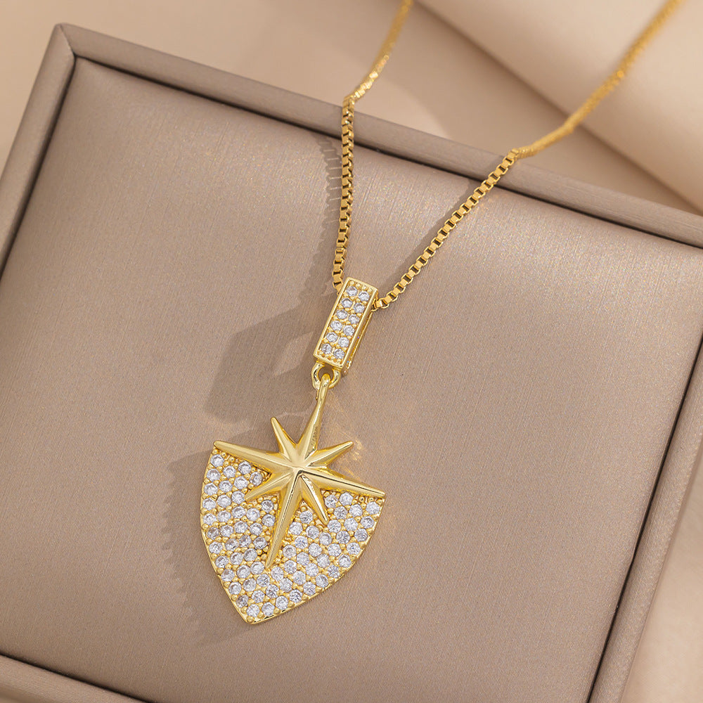 Collana con pendente a forma di cuore alla moda in acciaio al titanio con finitura placcata per donna, design a catena a scatola
