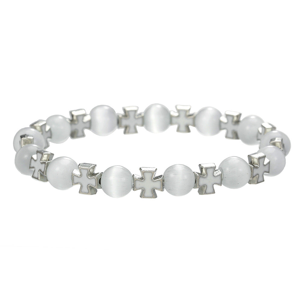 Fashion Geometric Cross Cat's Eye Handmade Bracelet for Unisex