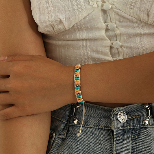 Geometric Style Adjustable Beaded Bracelet for Women with Metal Beads Fashion Jewelry