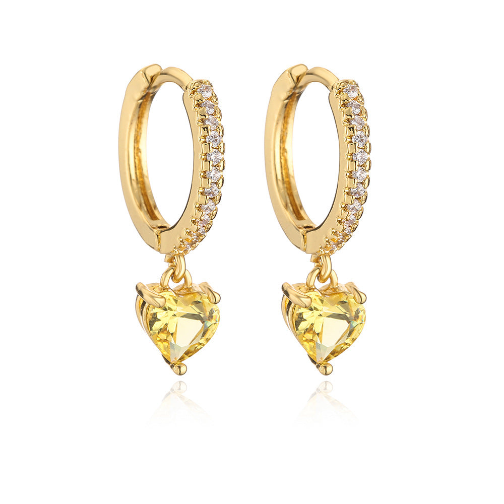 Minimalist Heart-Shaped Copper Earrings with Gold Plating and Zirconia Accents for Women
