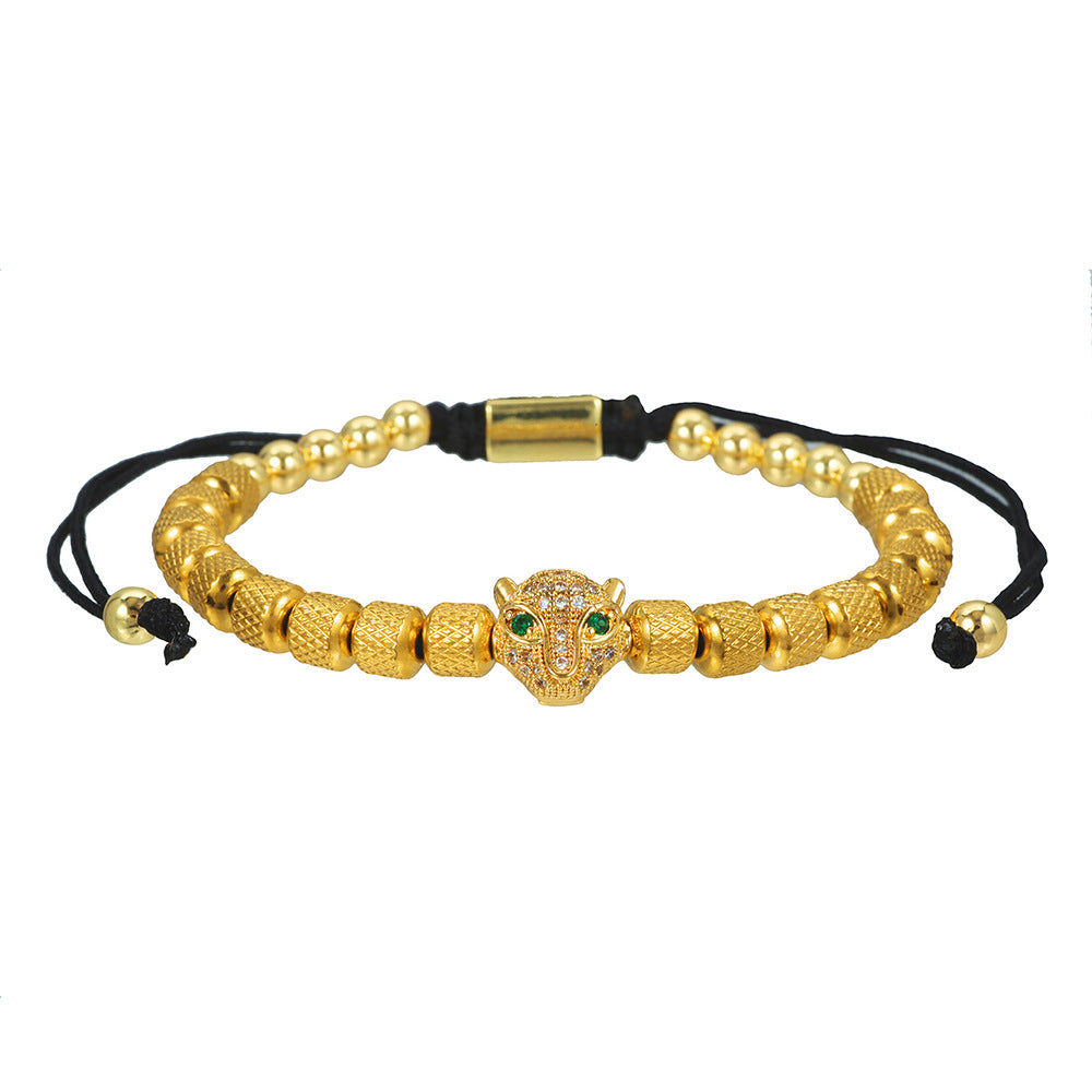 Micro-Paved Cubic Zirconia Leopard Head Stainless Steel Geometric Bracelet