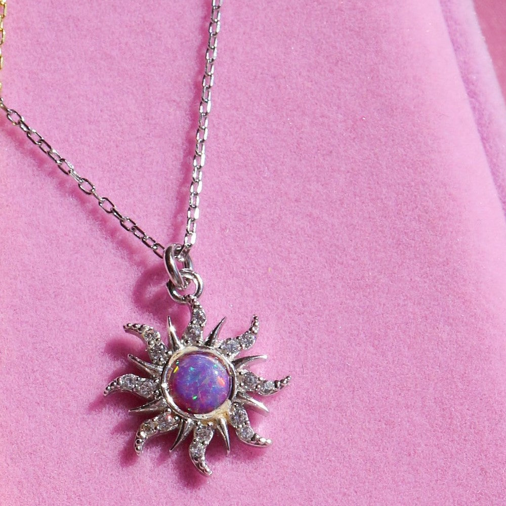 Retro Artistic Geometric Opal Pendant Necklace with Micro-Paved Zirconia on Copper Chain for Women