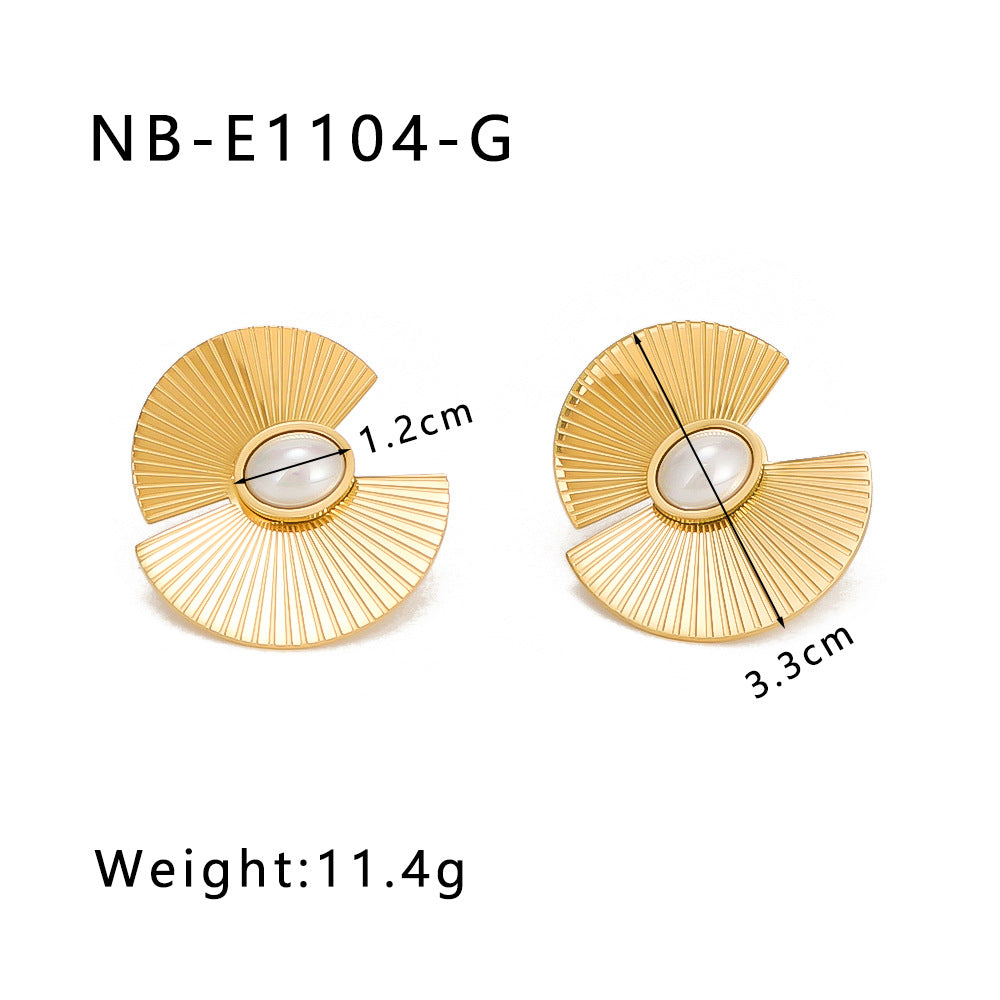 Orecchini a perno da donna a forma di ventaglio irregolare geometrico in acciaio inossidabile placcato oro 18K