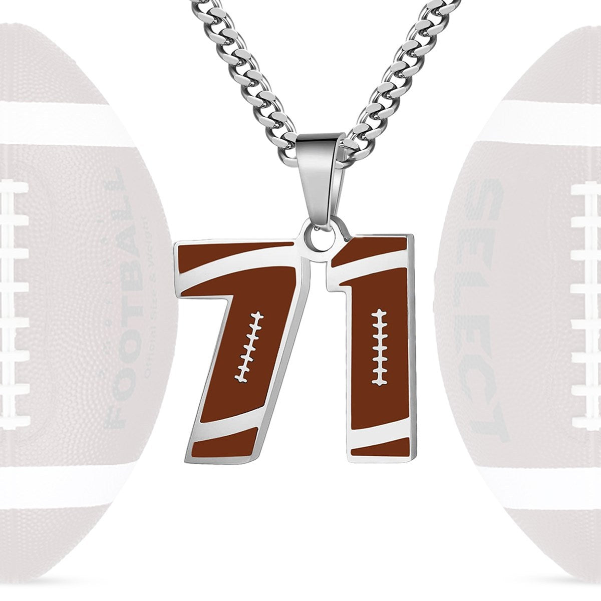 Motivational Football Number Pendant Necklace for Men in Stainless Steel with Polished Finish and Letter/Number Design