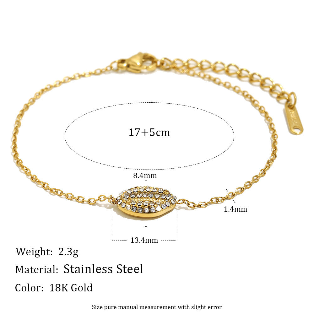 Minimalist 18K Gold Plated Geometric Stainless Steel Bracelet with Rhinestone for Women