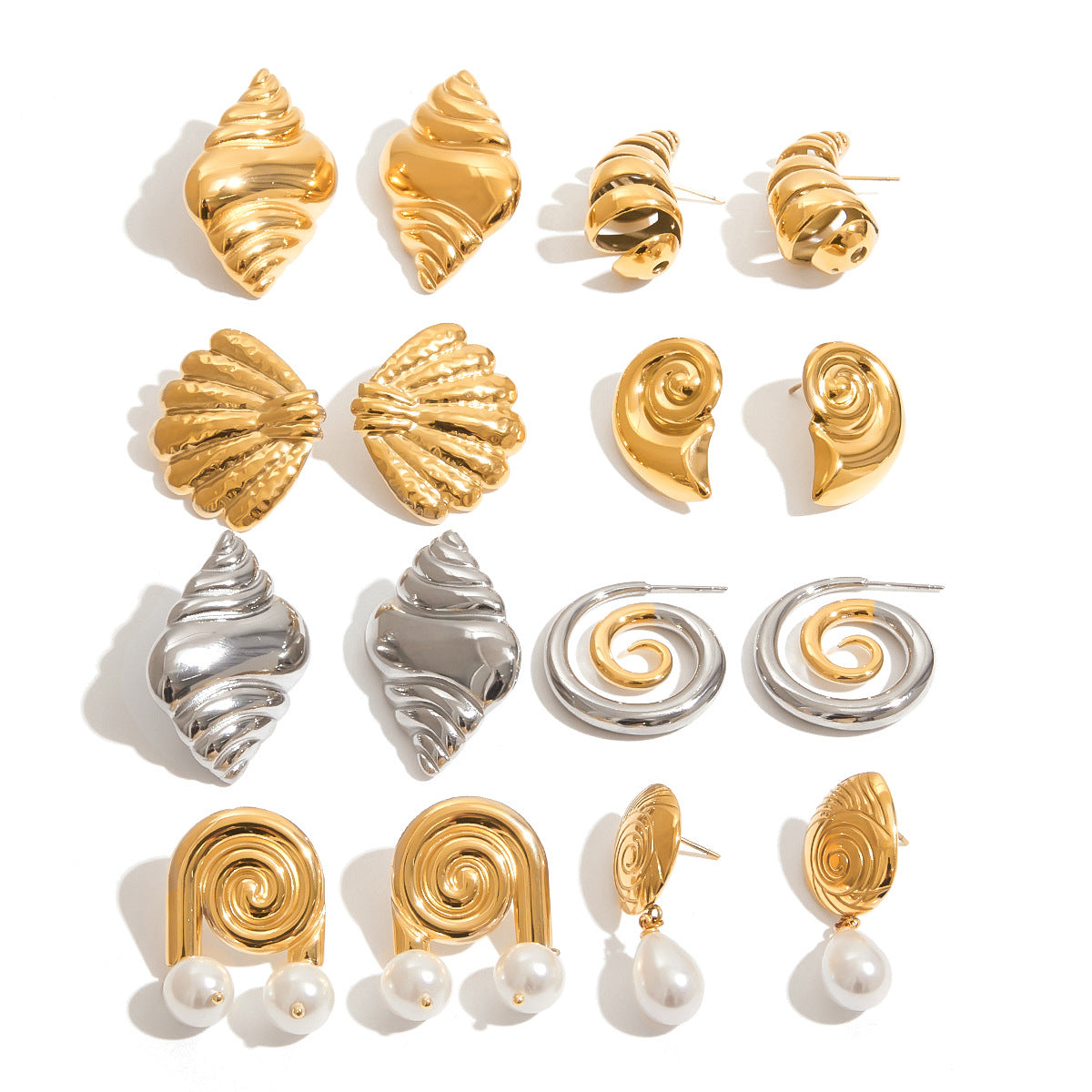 Elegant Geometric Stainless Steel Pearl Stud Earrings for Women