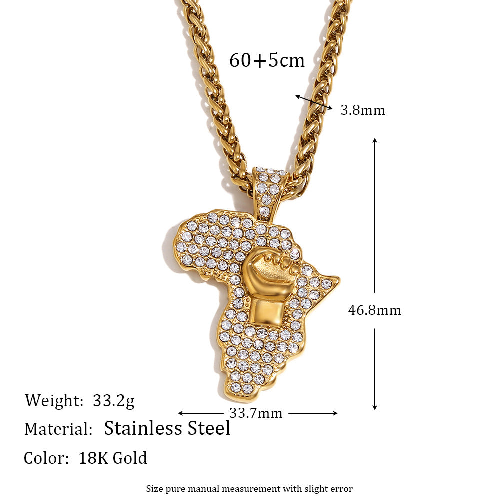 Retro Hip-Hop Style Fist Gesture Pendant Necklace for Men with Stainless Steel Chain and 18K Gold Plated Titanium Steel Pendant