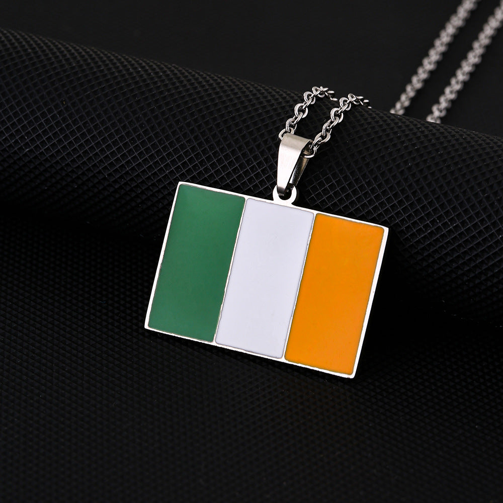Collar con colgante de bandera irlandesa vintage de acero inoxidable con esmalte, diseño geométrico, joyería étnica unisex