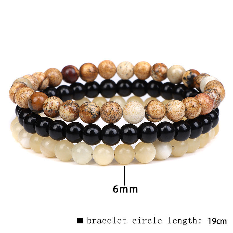 Geometric Natural Agate and Rose Crystal Beaded Stretch Bracelet Set
