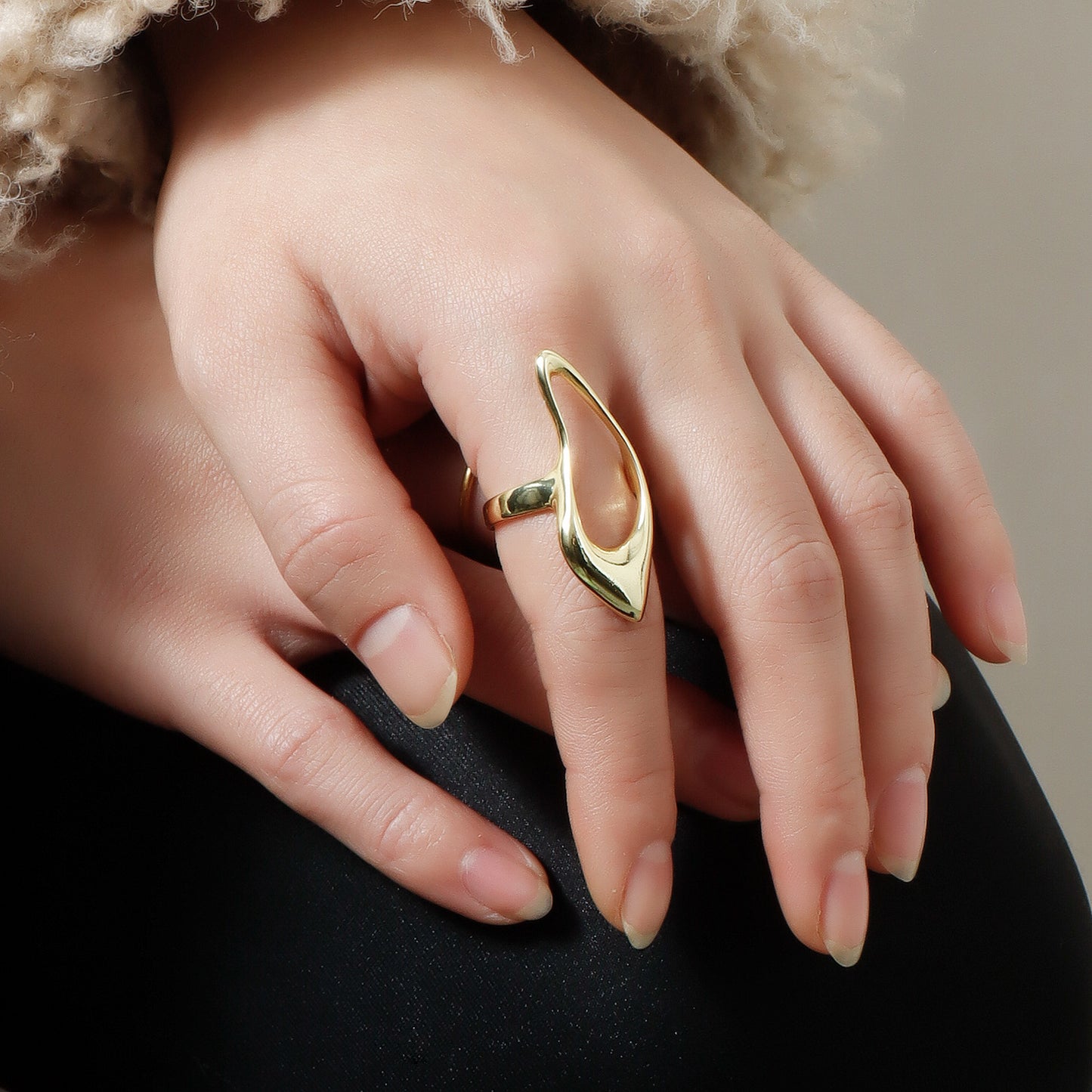 Minimalist Geometric Adjustable Open Ring for Women in Plated Metal