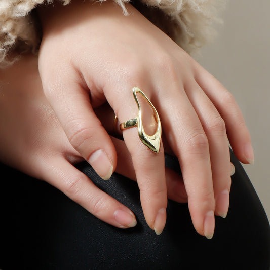 Anello Aperto Regolabile Geometrico Minimalista da Donna in Metallo Placcato