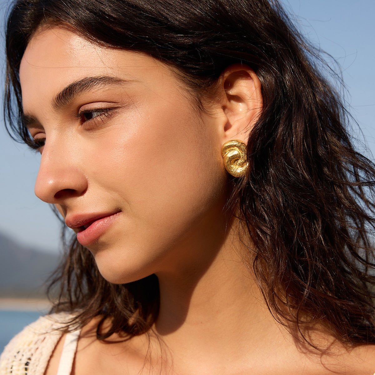 Minimalist Geometric Titanium Steel Stud Earrings with Gravel Texture PVD Finish