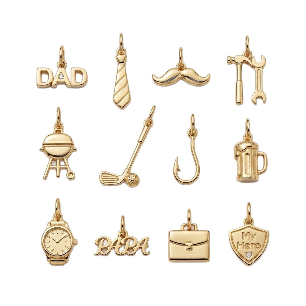 Vintage 18K Gold Plated Stainless Steel Father's Day Beard Charm Bar