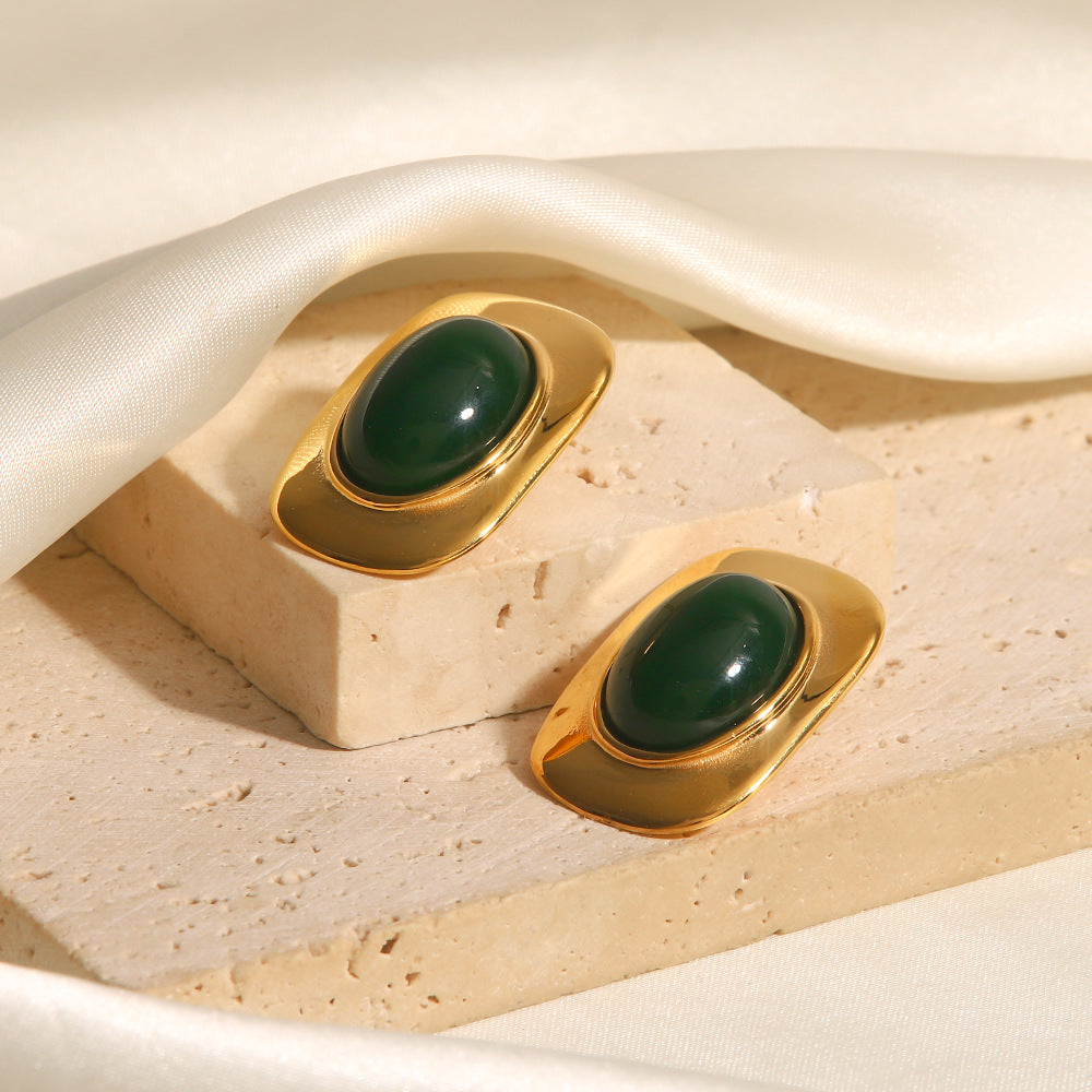 Pendientes ovalados geométricos de acero inoxidable con baño de oro de 18 quilates, minimalistas, vintage, para mujer