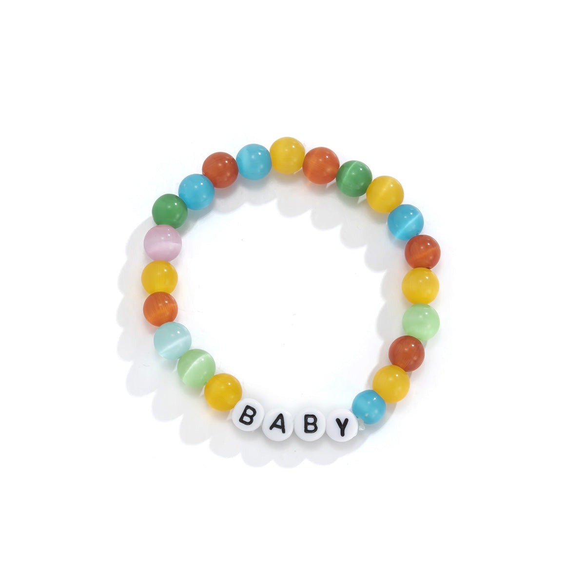 Minimalist Geometric Acrylic Letter Bracelet with Cat's Eye Beads for Women