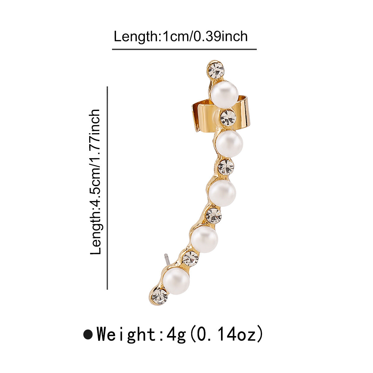Pendientes Minimalistas Dulces Geométricos de Perlas con Acentos de Pedrería, Aretes de Aleación y Parte Trasera en Forma de U de Clip para Mujer