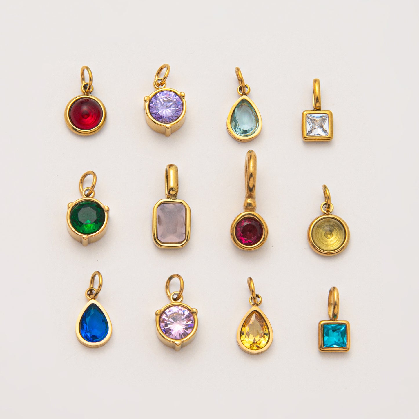 Vintage Geometric Stainless Steel 18K Gold PVD Plated DIY Charm Bar Necklace with 12 Birthstones