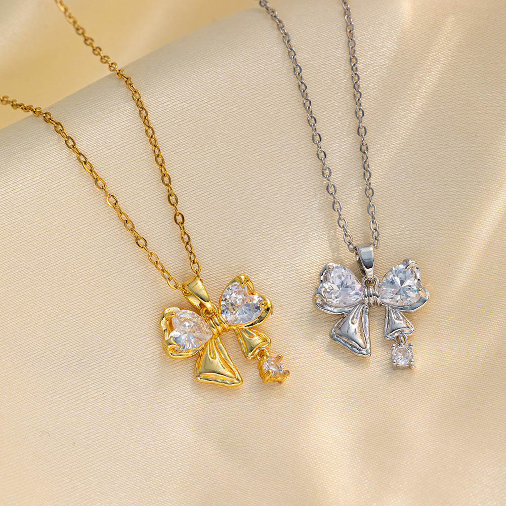 Minimalist Butterfly Pendant Necklace in Titanium Steel with Rhinestone Inlay on O-Chain for Women