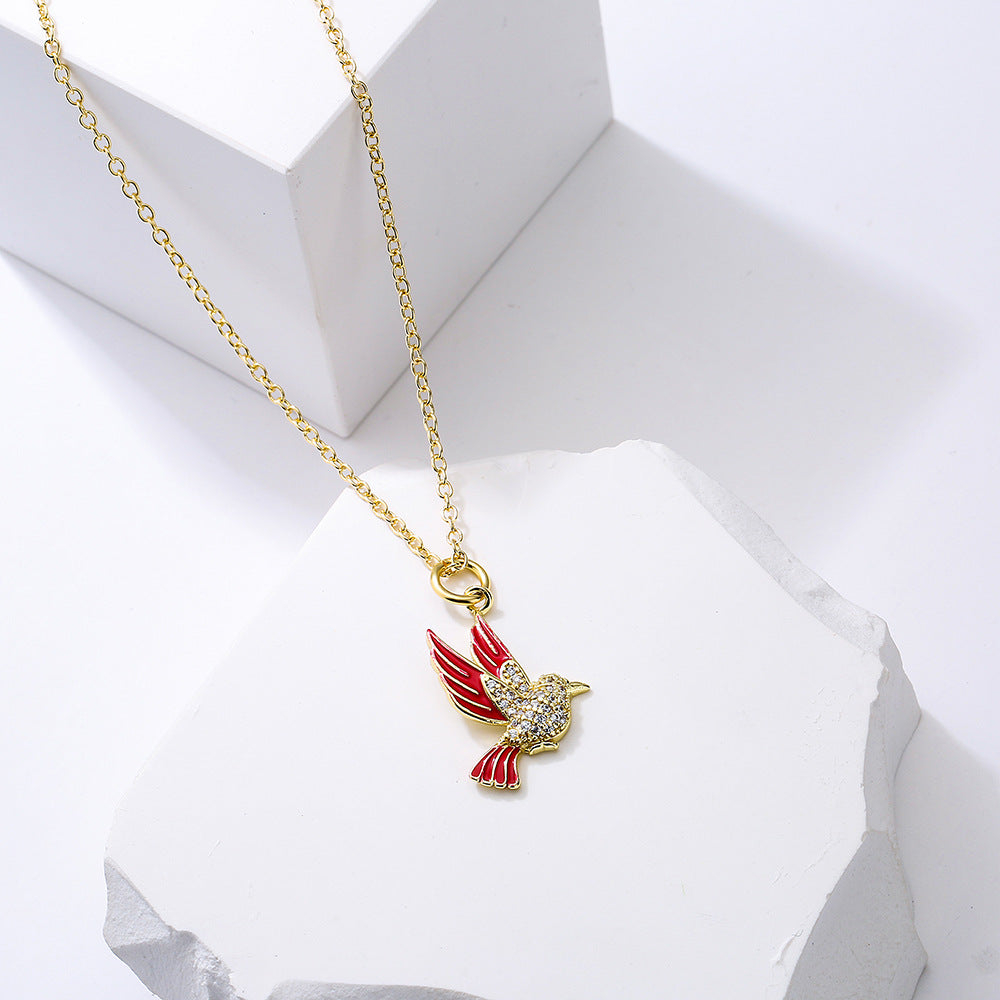 Minimalist Geometric Copper Pendant Necklace with Gold Plating and Micro-Paved Zirconia Lovebird Design
