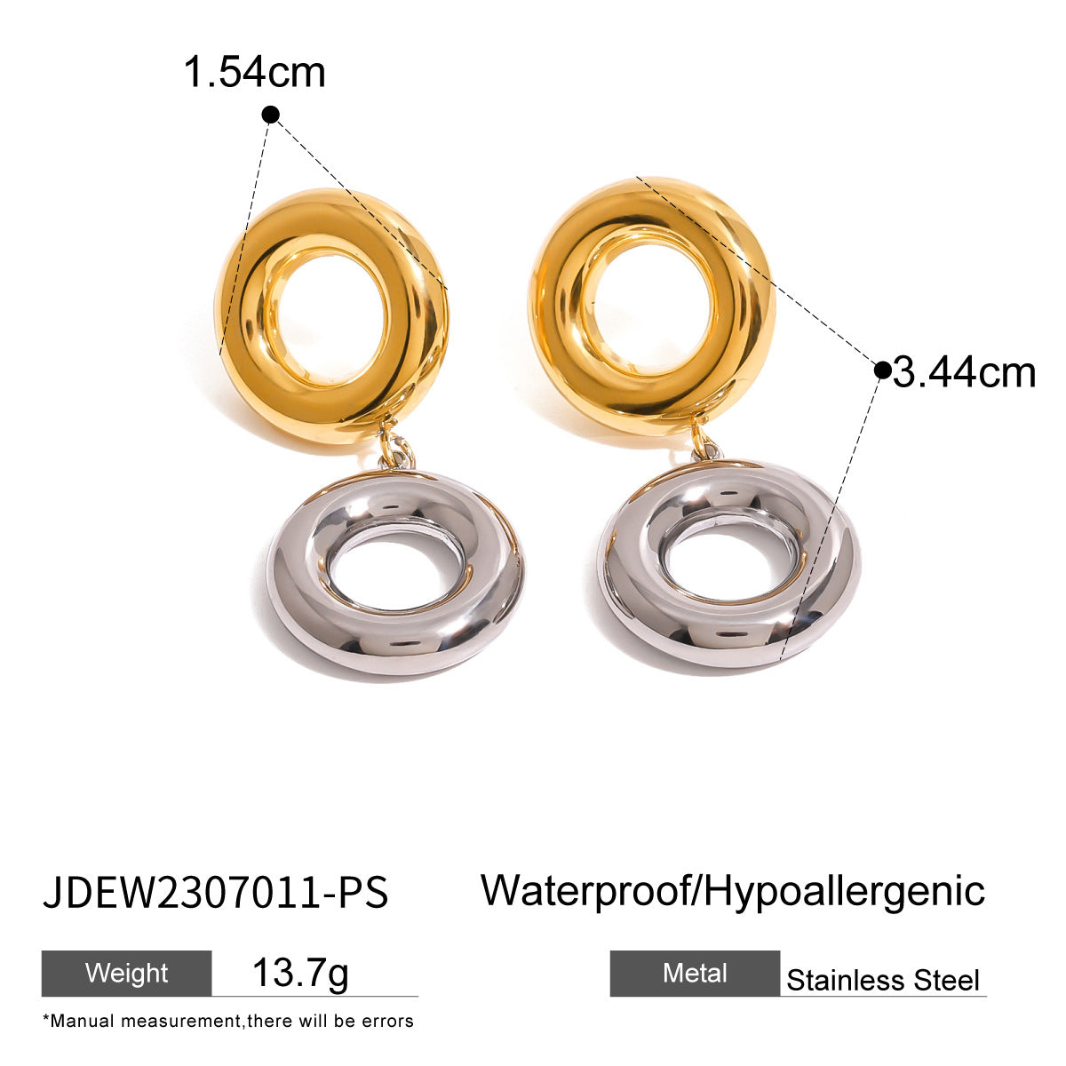 Minimalist Geometric Stainless Steel Hoop Pendant Earrings with Gold and Silver Plating for Women