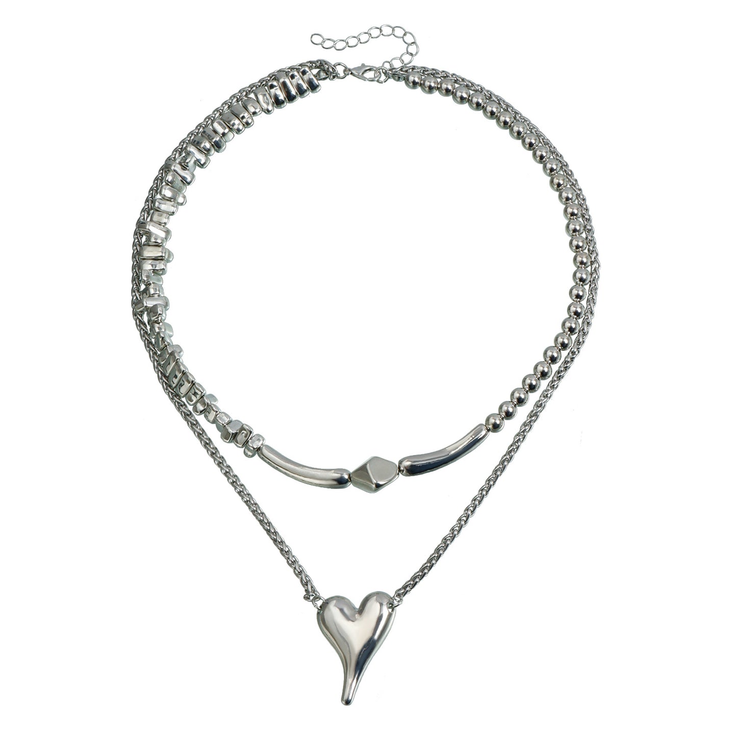 Minimalist Luxury Irregular Geometric Heart Alloy Plated Beaded Necklace for Women