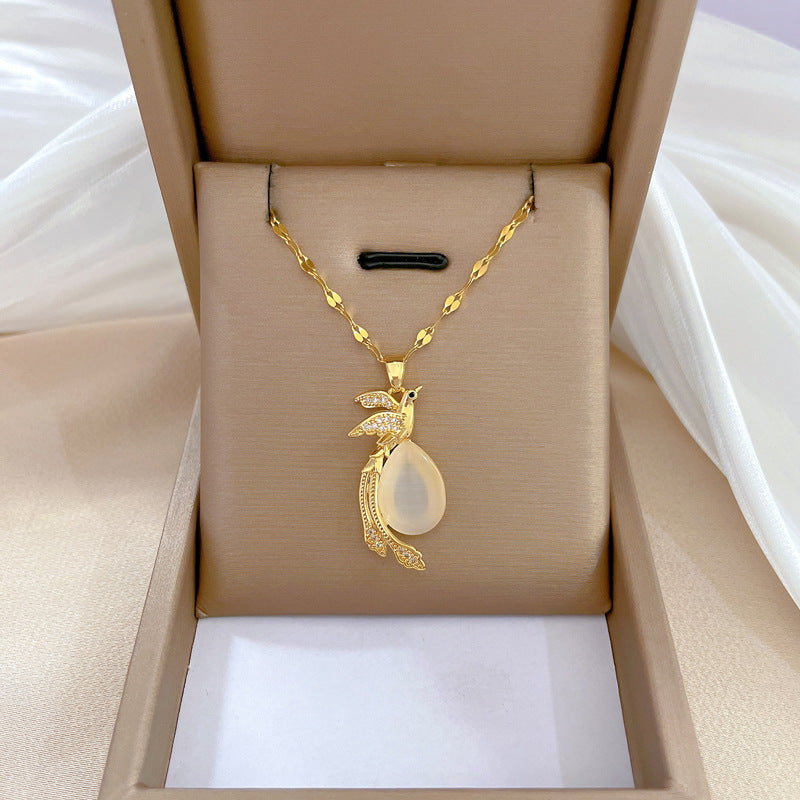 Collar de lujo unisex con cadena para labios de acero titanio con incrustaciones de diamantes de imitación geométricos