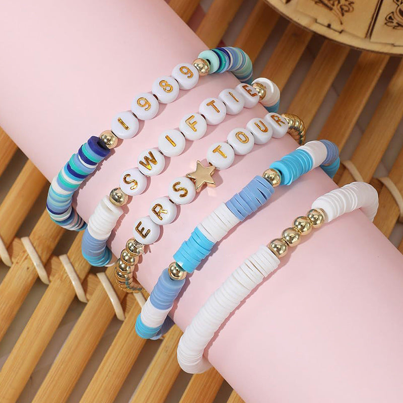 Bohemian Vintage Star Letter Resin Bracelet Set Unisex