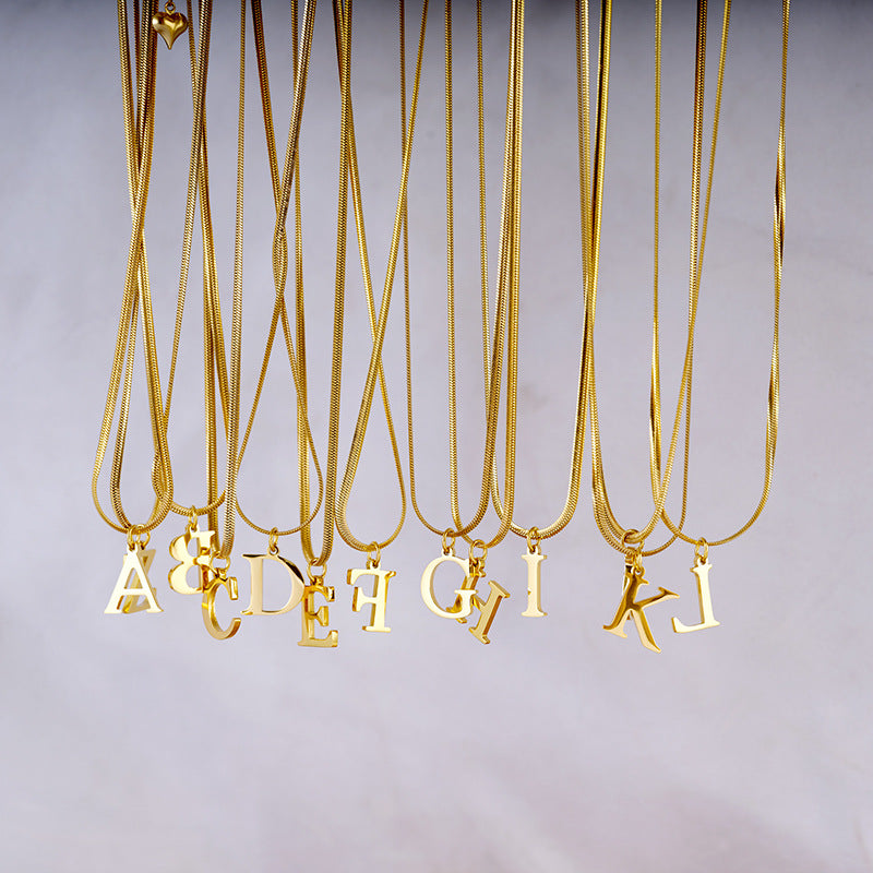Fashionable Minimalist Letter-Shaped Titanium Steel Necklace with Gold Plating for Women Snake Chain Collarbone Jewelry