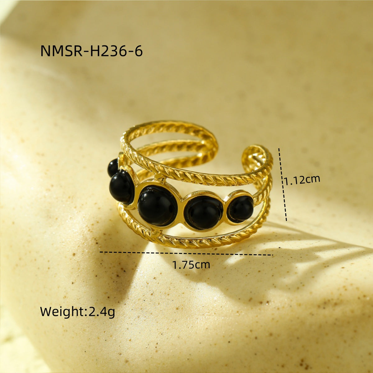 Anillo minimalista de acero de titanio con diseño geométrico, chapado en oro de 18 quilates y detalles de piedra natural para mujer