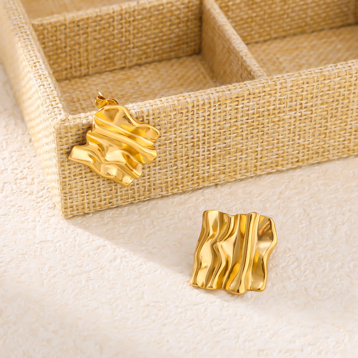 Minimalist Geometric Rhombus Stainless Steel Earrings with 18K Gold Plating for Women