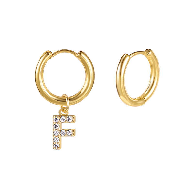Minimalist Letter-Shaped Stainless Steel Pendant Earrings with 18K Gold Plating and Zircon Inlay