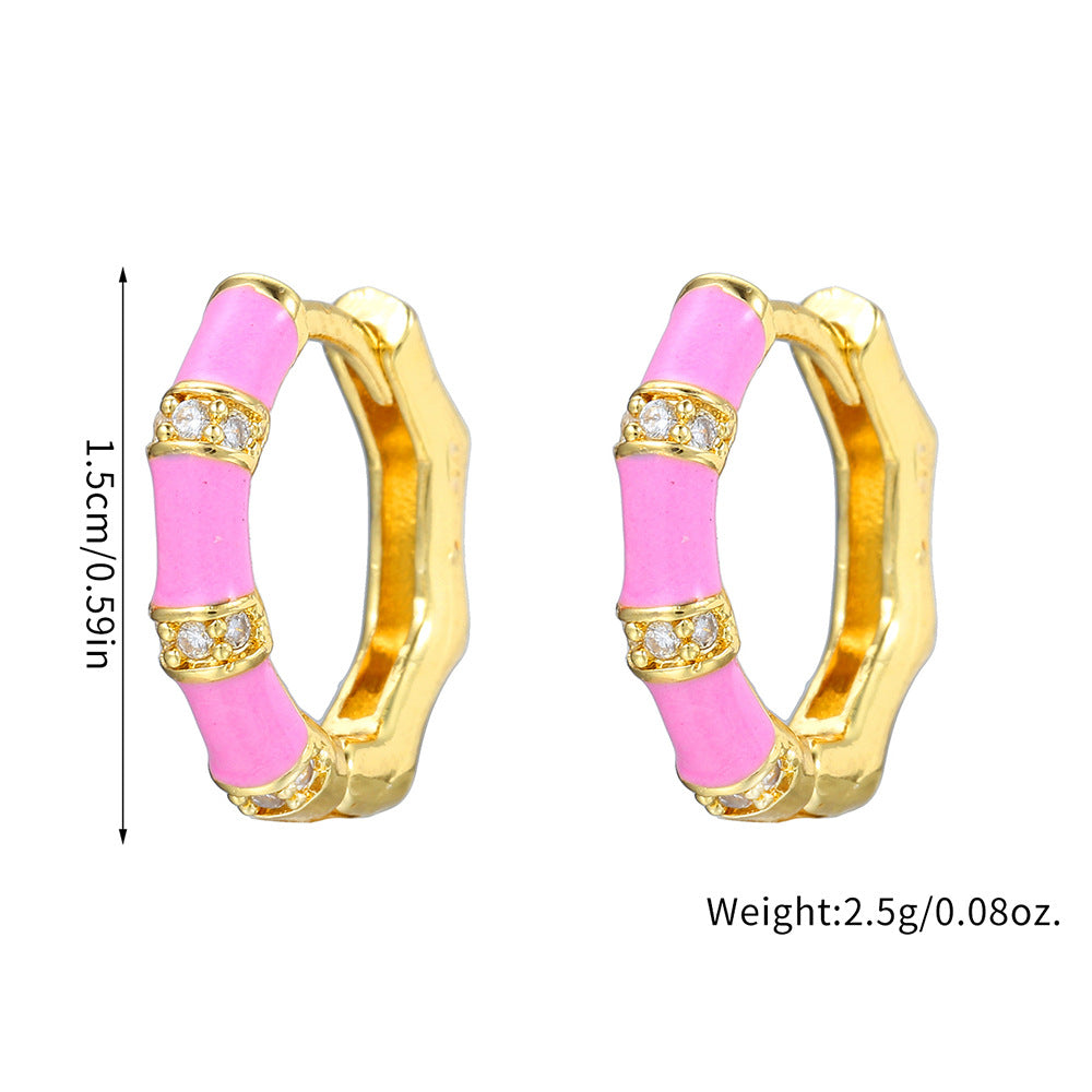 Colorful Enamel Gold Plated Brass Geometric Square Hoop Earrings with Cubic Zirconia for Women