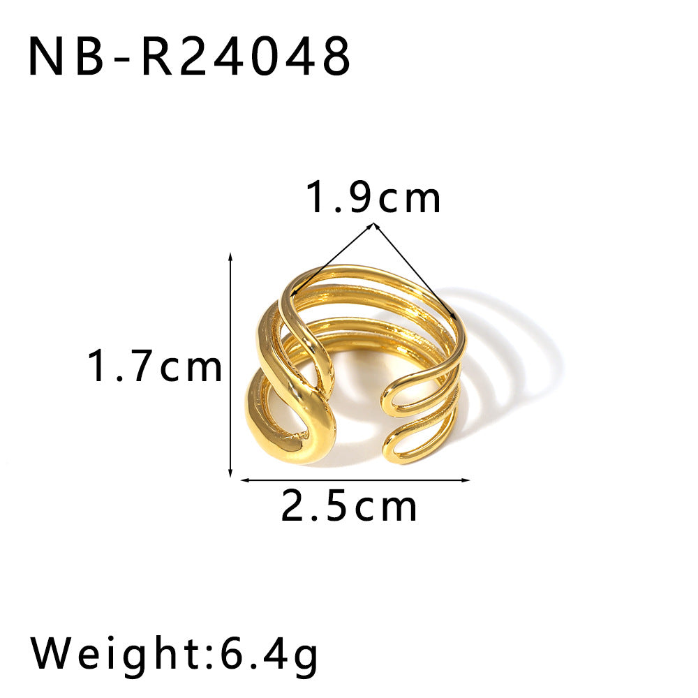 Geometric Teardrop-Shaped Stainless Steel Ring with Polished Finish and 18K Vacuum Plating for Women