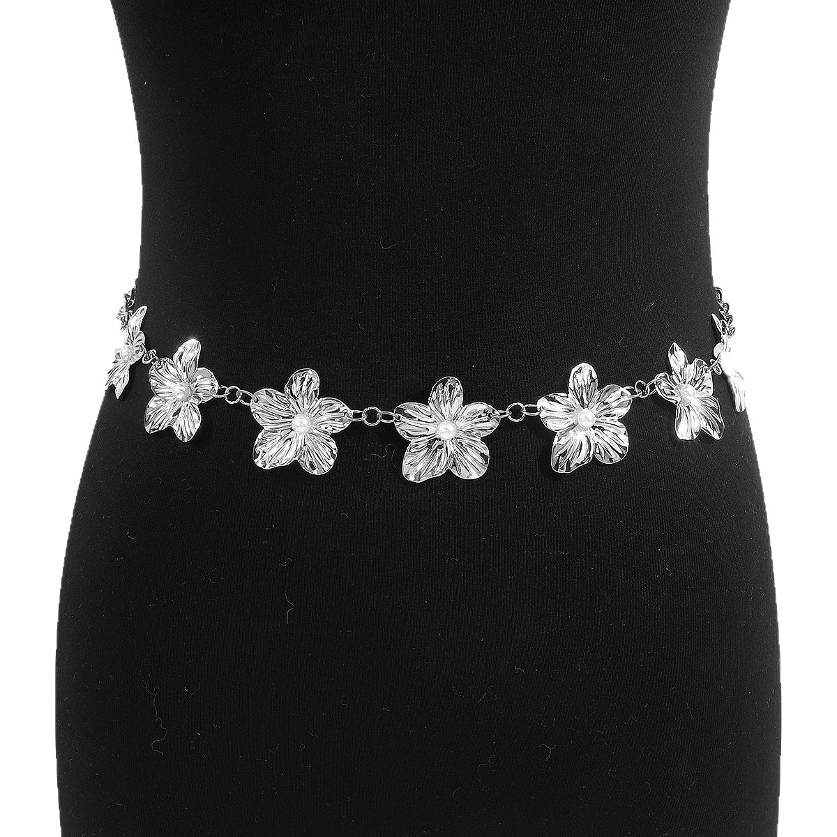 Cadena Minimalista Floral de Perlas para Cintura para Mujer con Base de Hierro y Detalles de Perlas Simuladas