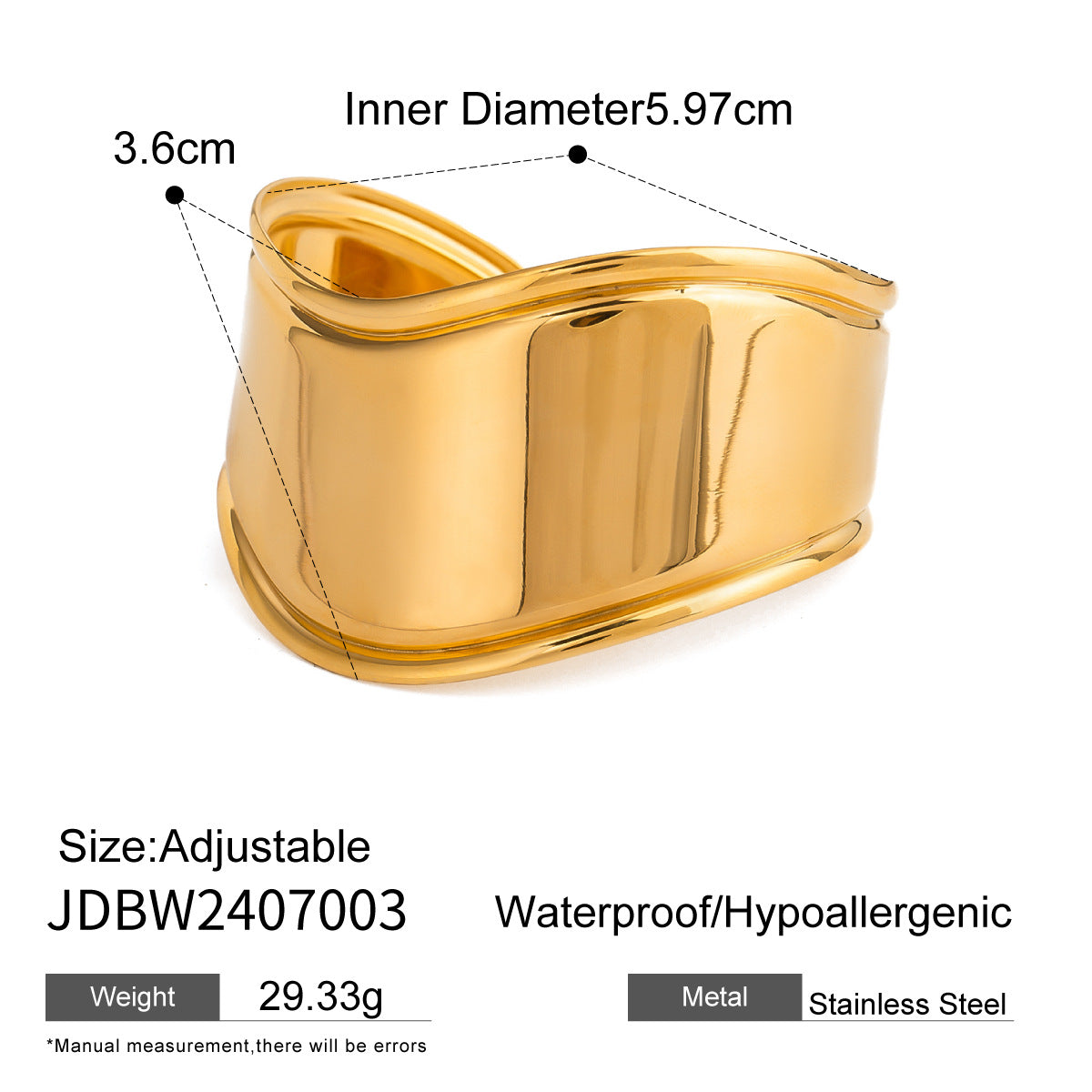 Gold Plated Geometric Stainless Steel Open Cuff Bracelet