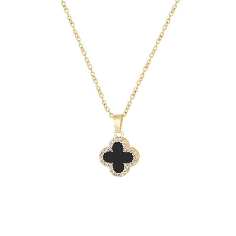 Elegant Four-Leaf Clover Pendant Necklace for Women in Titanium Steel with Plated Finish, Minimalist Clavicle Chain for Summer Layering