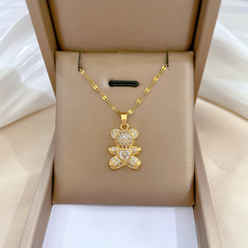 Collar geométrico minimalista de acero de titanio dulce con colgante incrustado de diamantes de imitación para mujer