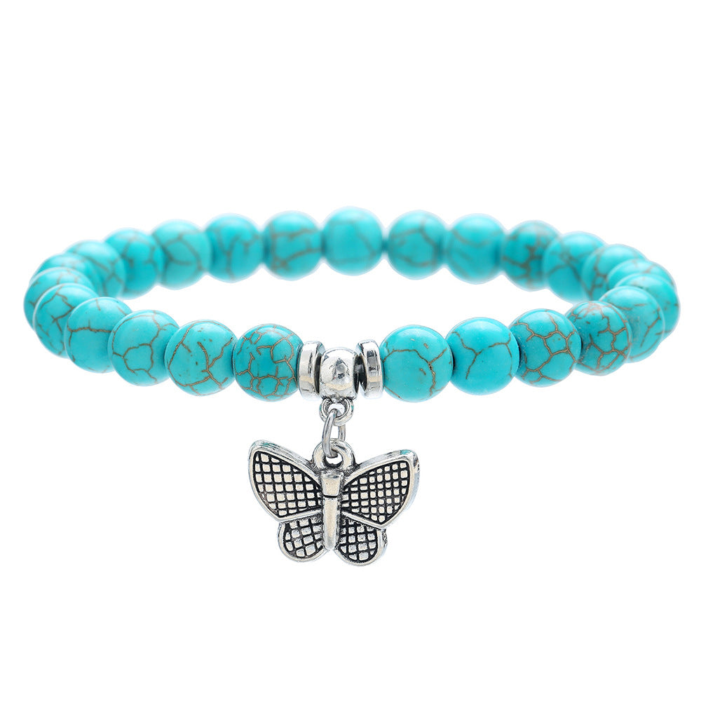 Bohemian Ethnic Geometric Round Alloy Turquoise Beaded Bracelet