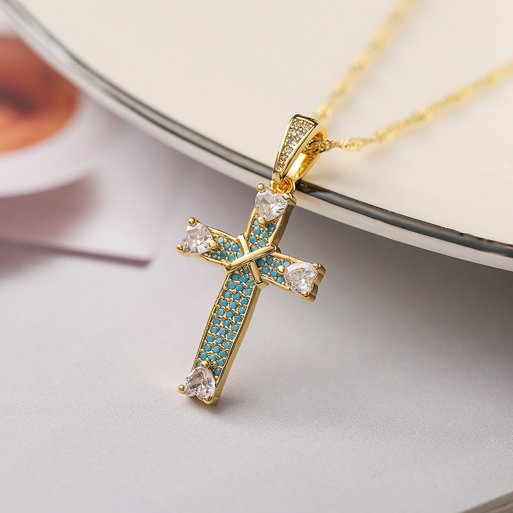 Geometric Pendant Necklace for Women in Copper with 18K Gold Plating and Zircon Inlay, Fashionable Minimalist Clavicle Chain