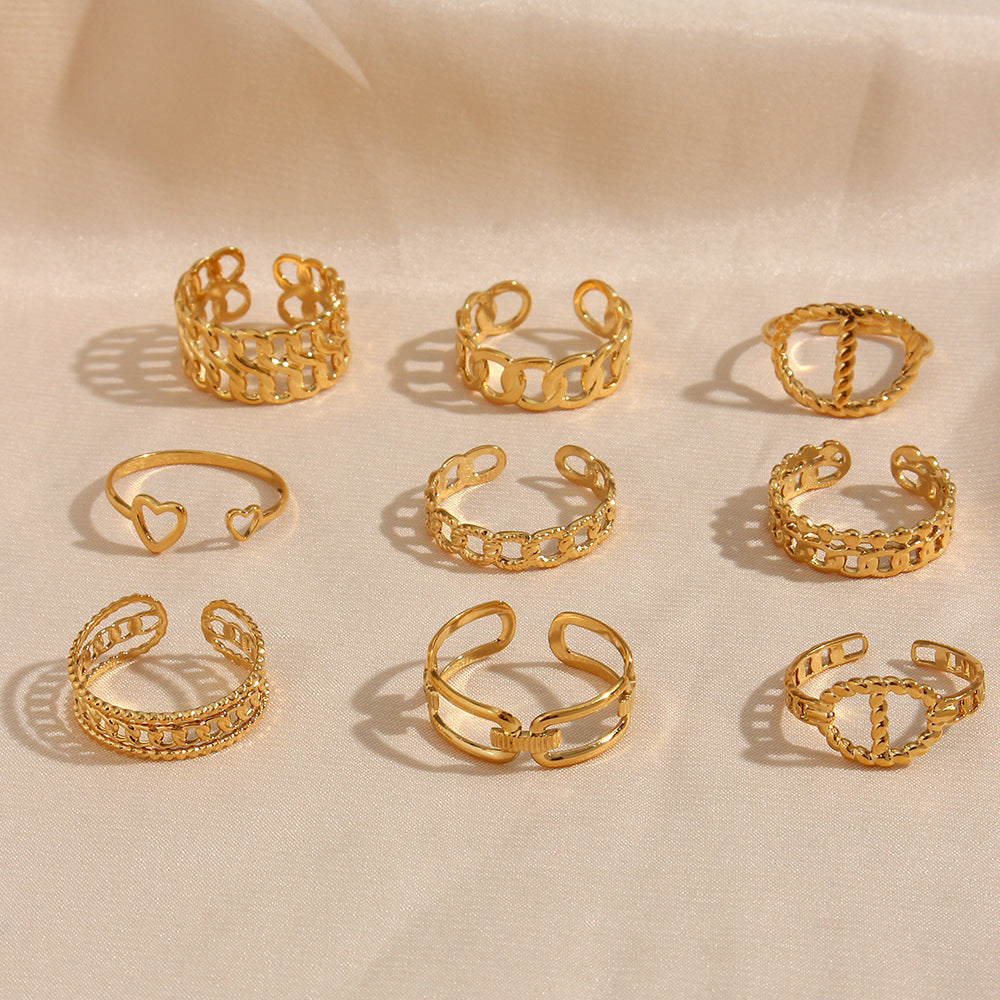 Vintage-Inspired Geometric Stainless Steel Ring with Gold Plating for Women