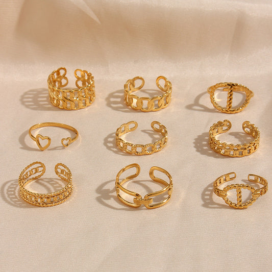 Anillo de acero inoxidable con chapado en oro de inspiración vintage y diseño geométrico para mujer