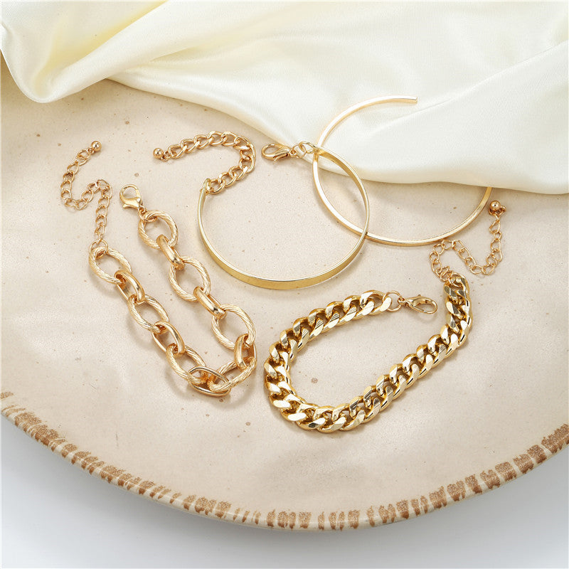 Minimalist Geometric Gold Plated Alloy Curb Chain Bracelet Set for Unisex
