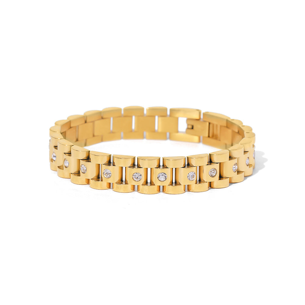18K Gold Plated Geometric Round Stainless Steel Cubic Zirconia Bracelet for Women