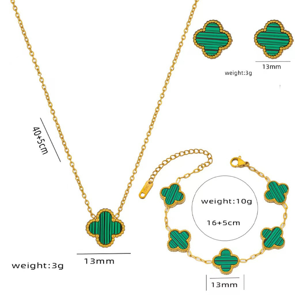 Pulsera Minimalista de Acero de Titanio con Forma de Trébol para Mujer con Baño de Oro e Incrustaciones de Nácar