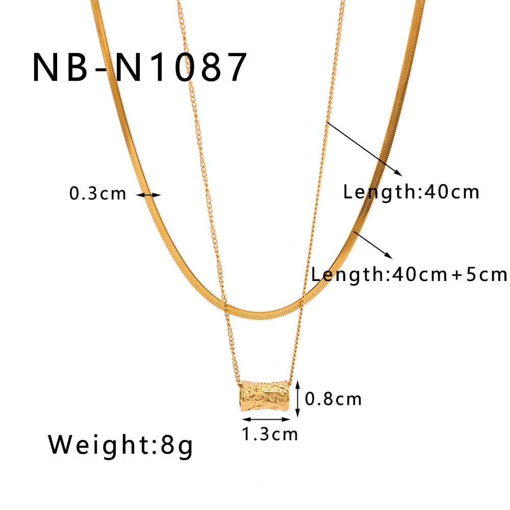 Minimalist Geometric Hollow Cylinder Pendant Necklace in Titanium Steel with 18K Gold Plating on Snake Chain