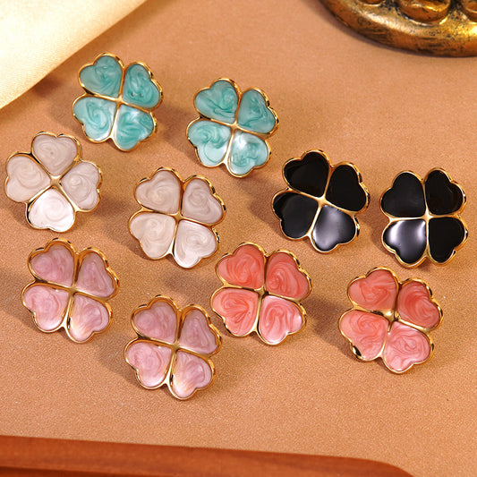 Elegantes Pendientes de Acero Inoxidable con Flores y Aceite para Mujer