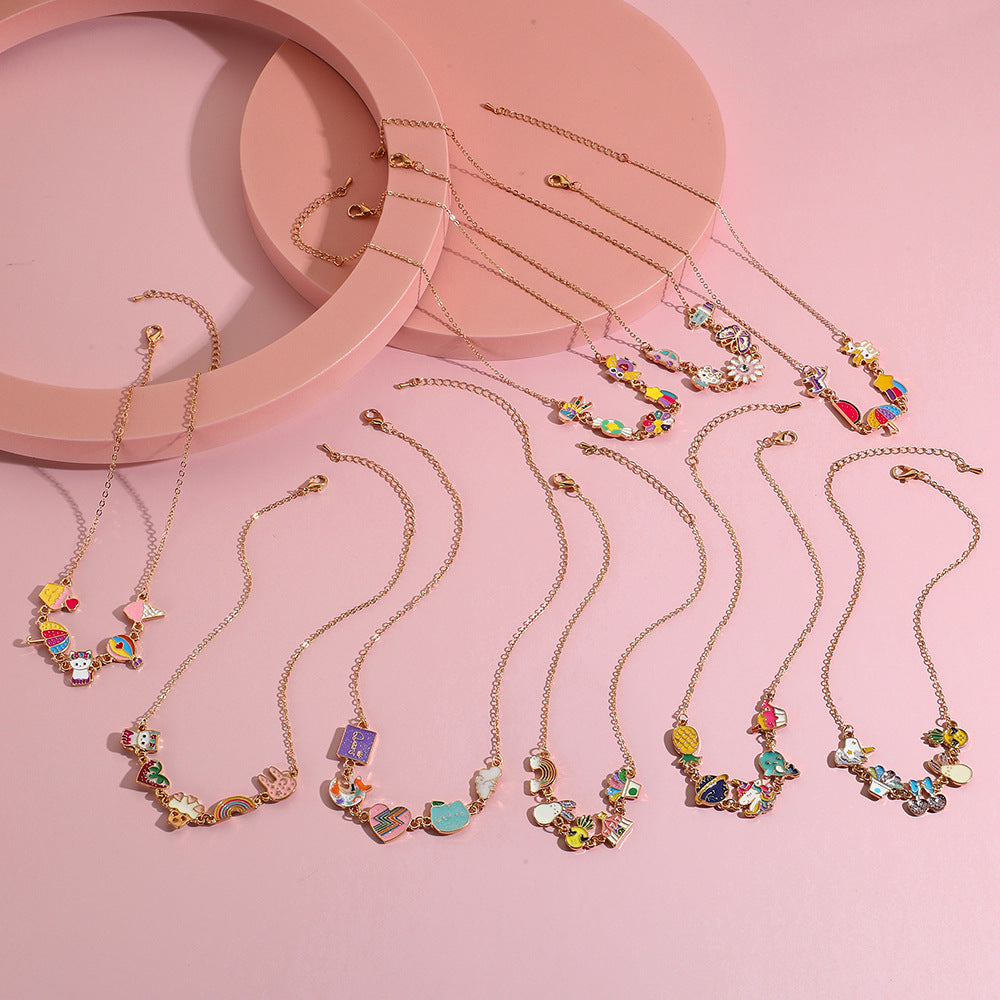 Collana per Bambini con Ciondolo a Forma di Animale in Lega con Finitura Smaltata, Design a Catena Trasversale, Lunghezza Regolabile per Bambine dai 3 ai 10+ Anni