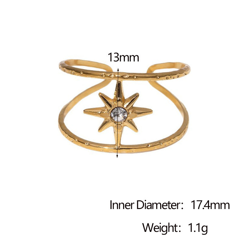 Minimalist 18K Gold Plated Stainless Steel Open Ring Eight-Pointed Star Design for Women